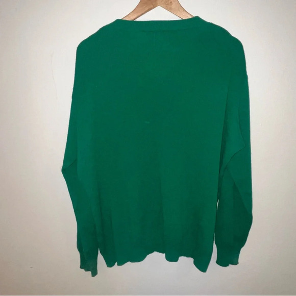 Vintage Irish Sweater Made in Ireland Clovers Kelly Green V-Neck Sweater XL - Picture 10 of 11